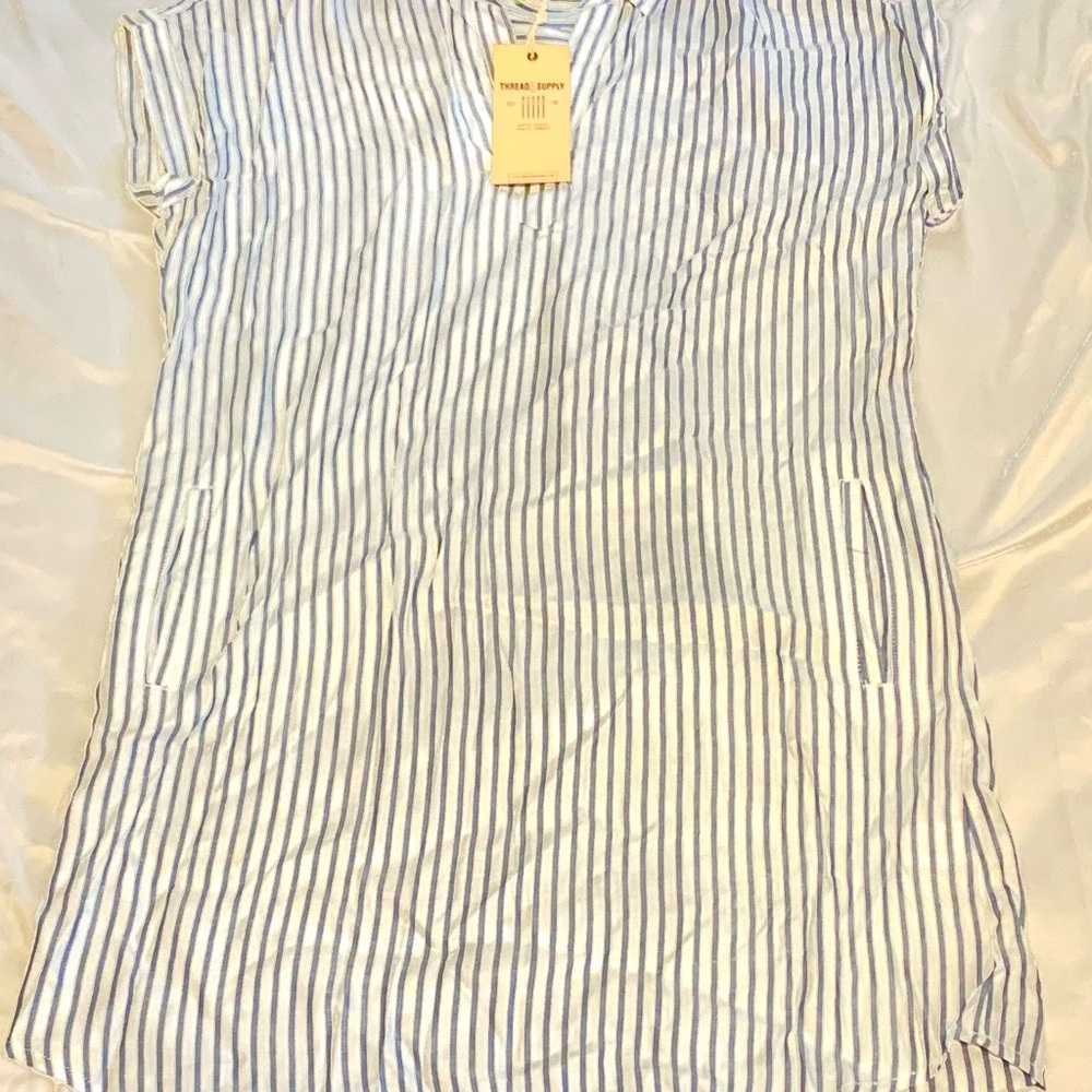 Thread and Supply  Blue and White Striped Tunic Dress